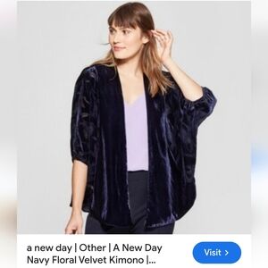 A New Day Navy Floral Velvety feel Kimono Floral lace insets OSFM VGUC
